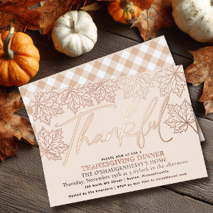 Moderne crème dankbare herfstbladeren Thanksgiving Folie Uitnodiging