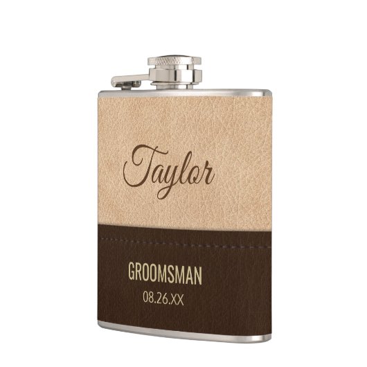 Moderne crème en bruin leder heupfles (Links)