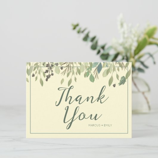 Moderne crème en eucalyptus - Hartelijk dank voor  Bedankkaart (Staand voorkant)