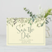 Moderne crème en eucalyptus sla de datum op save the date (Staand voorkant)