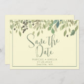 Moderne crème en eucalyptus sla de datum op save the date (Voorkant / Achterkant)