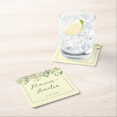 Moderne crème- en eucalyptusbruiloft kartonnen onderzetters (Insitu)