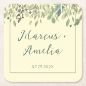 Moderne crème- en eucalyptusbruiloft kartonnen onderzetters (Voorkant)