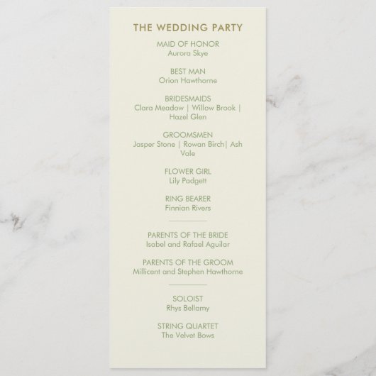 Moderne crème en groen minimalistisch huwelijkspro (Achterkant)