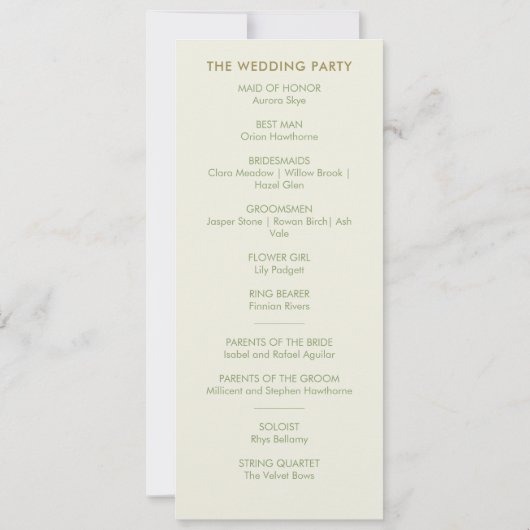 Moderne crème en groen minimalistisch huwelijkspro (Achterkant)