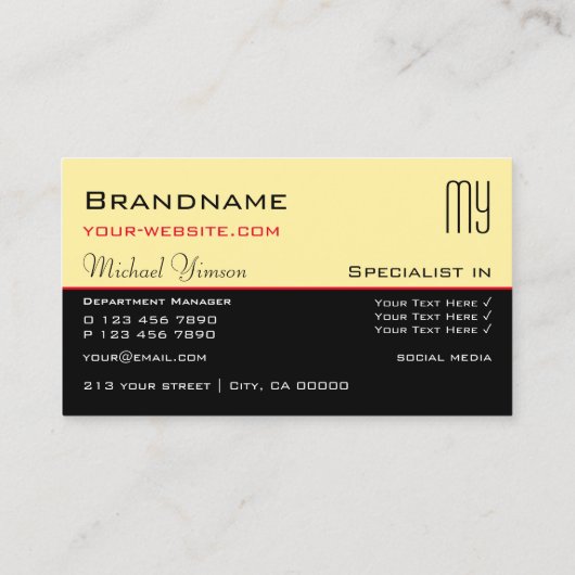 Moderne crème en zwart met Initialen Professional Visitekaartje (Achterkant)