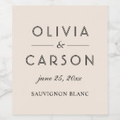 Moderne Crème en Zwart Script Bruiloft Monogram Wijn Etiket (Enkel label)