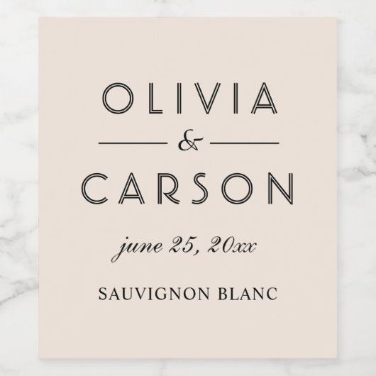 Moderne Crème en Zwart Script Bruiloft Monogram Wijn Etiket (Enkel label)