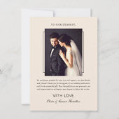 Moderne Crème en Zwarte Script Trouwfoto Bedankkaart (Achterkant)