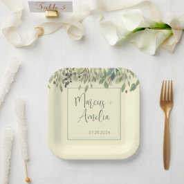 Moderne Crème & Eucalyptus Bruiloft Papieren Bordje