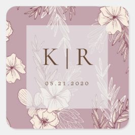 Moderne Crème Floral Monogram Bruiloft Sticker