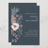 moderne crème florale bruiloft kaart (Voorkant / Achterkant)