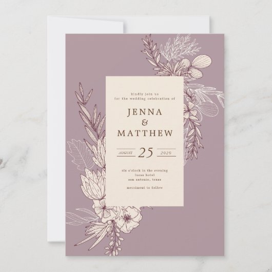 moderne crème florale bruiloft kaart (Voorkant)