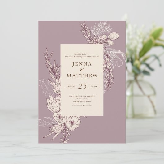 moderne crème florale bruiloft kaart (Staand voorkant)