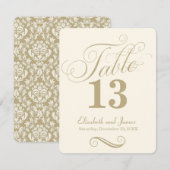 Moderne Crème Gouden Script Tafelnummer Bruiloft (Voorkant / Achterkant)