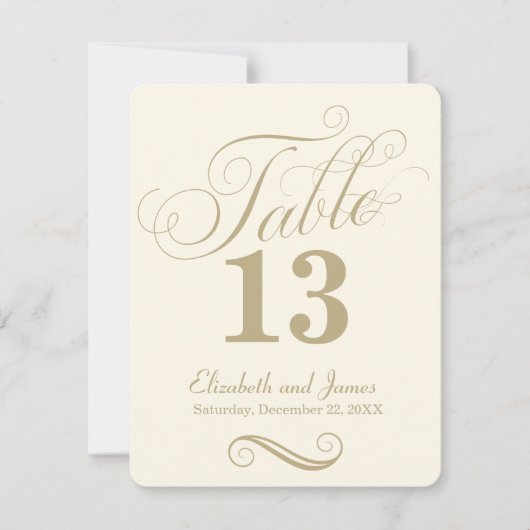 Moderne Crème Gouden Script Tafelnummer Bruiloft (Voorkant)