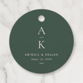 Moderne Crème Groene Monogram Aarde Toon bruiloft Bedankjes Labels (Voorkant)