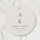 Moderne Crème Groene Monogram Aarde Toon bruiloft Bedankjes Labels (Voorkant)