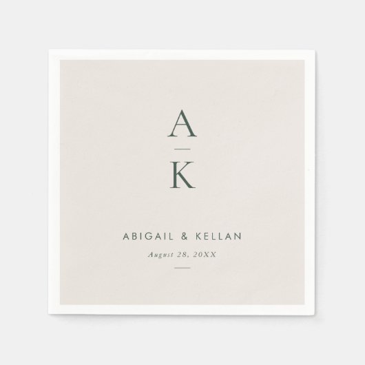 Moderne Crème Groene Monogram Aarde Toon bruiloft Servet (Voorkant)