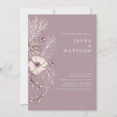 Moderne Creme Mauve Floral Wedding Kaart (Voorkant)