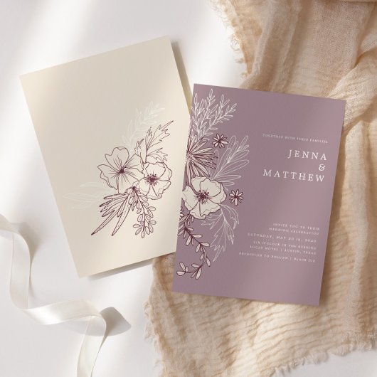 Moderne Creme Mauve Floral Wedding Kaart