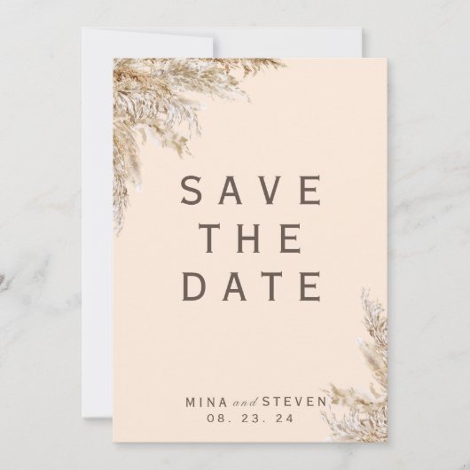 Moderne Crème Pampasgras bruiloft Save The Date (Voorkant)