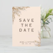 Moderne Crème Pampasgras bruiloft Save The Date (Staand voorkant)