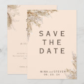 Moderne Crème Pampasgras bruiloft Save The Date (Voorkant / Achterkant)