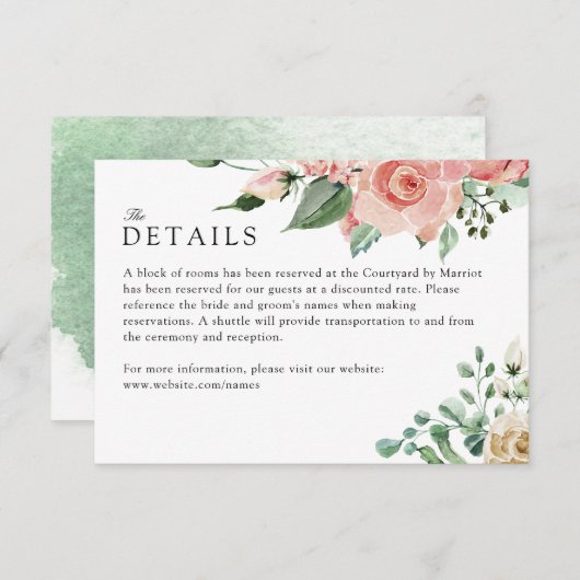 Moderne Creme Roos Trouwkamer Details Kaart (Voorkant / Achterkant)