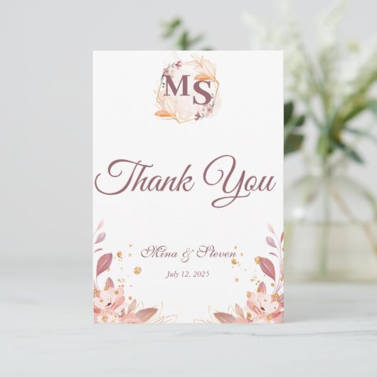 Moderne crème rustieke bezembloem dank u kaart (Staand voorkant)