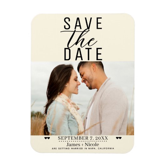 Moderne Crème Save the Date Trouwfoto Magneet (Verticaal)