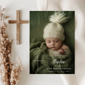 Moderne Crème Wit Script Boy Meisje Foto Doop Kaart