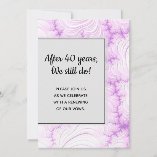 Moderne Crème Witte en Paarse Fractale Huwelijksbe Kaart (Voorkant)