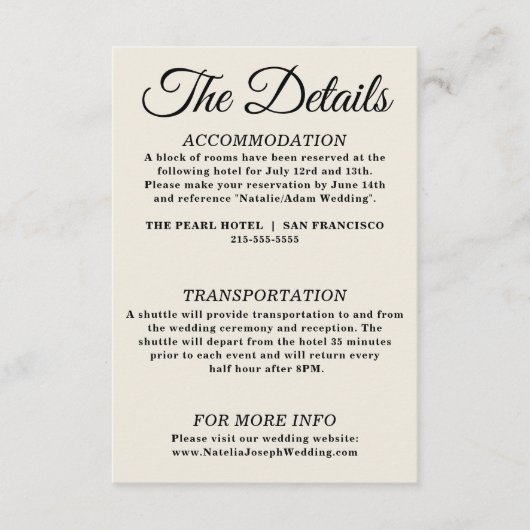 Moderne crème zwart funky retro bruiloft details informatiekaartje (Voorkant)