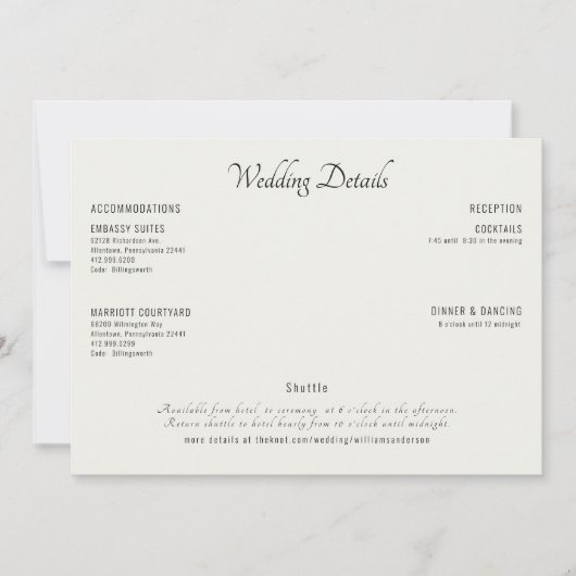 Moderne crème zwarte tekst bruiloft details kaart (Voorkant)