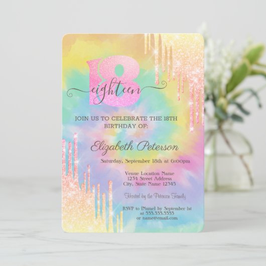 Moderne crèmekleurige glitter druppelt op 18e verj kaart (Staand voorkant)