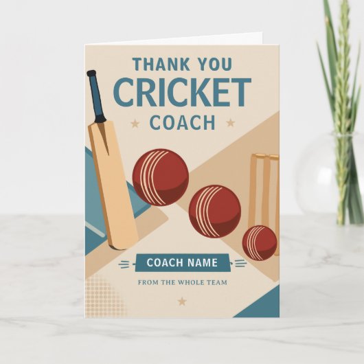 Moderne Cricket Teamcoach Bedankkaart (Voorkant)