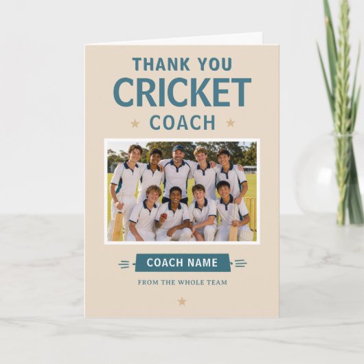 Moderne Cricket Teamfoto Coach Bedankkaart (Voorkant)