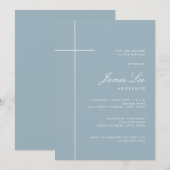 Moderne Cross Blue Boy doop Kaart (Voorkant / Achterkant)