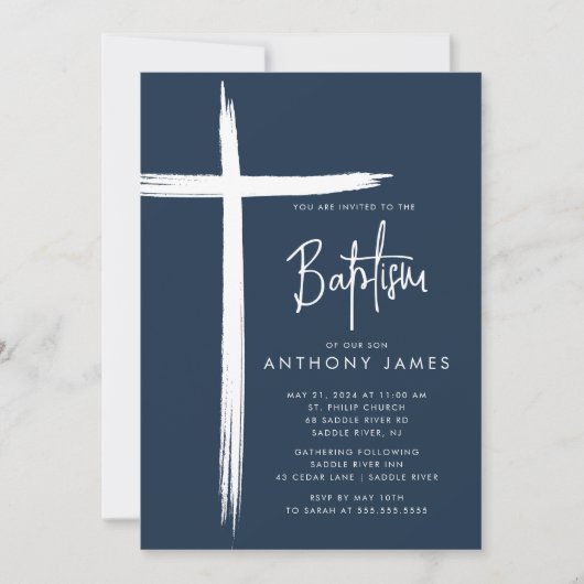Moderne Cross Boys Doop Uitnodiging (Voorkant)