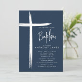 Moderne Cross Boys Doop Uitnodiging (Staand voorkant)