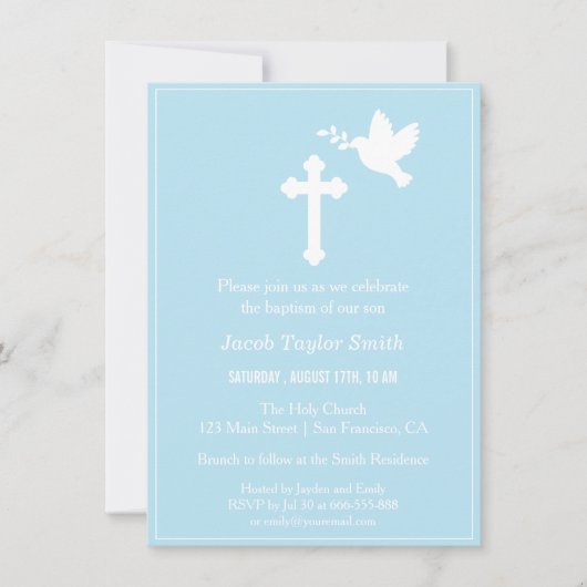 Moderne Cross- en Dove Blue Baptism-uitvindingen Kaart (Voorkant)
