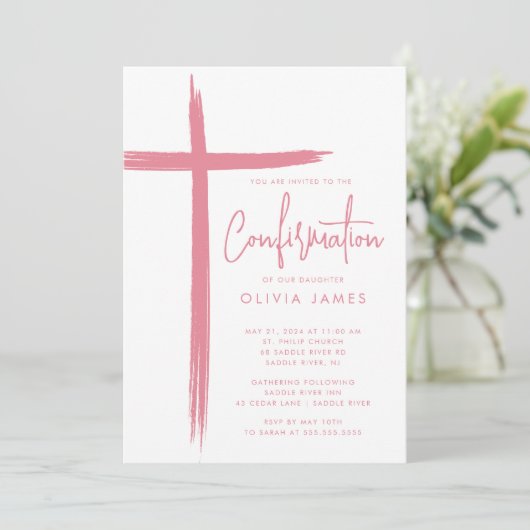 Moderne Cross Meisjes Bevestiging Uitnodiging (Staand voorkant)