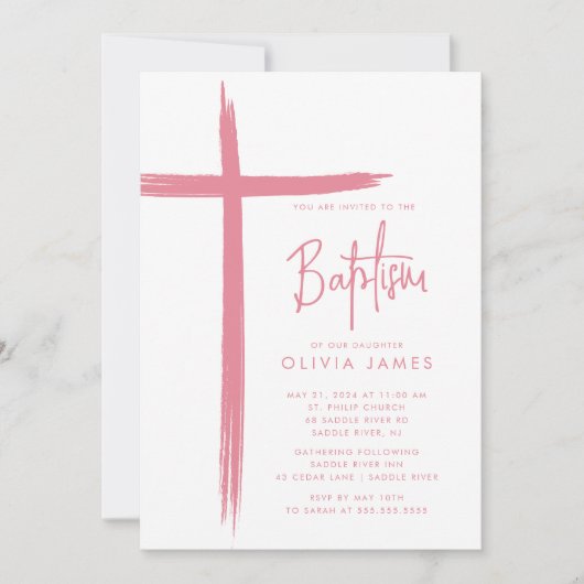 Moderne Cross Meisjes Doop Uitnodiging (Voorkant)