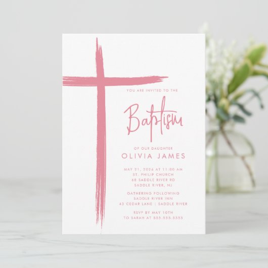 Moderne Cross Meisjes Doop Uitnodiging (Staand voorkant)