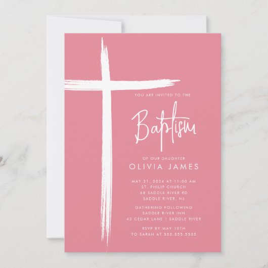 Moderne Cross Meisjes Doop Uitnodiging (Voorkant)