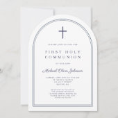 Moderne Cross Navy Blue Boy Eerste Communie boog Kaart (Voorkant)