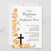 Moderne Cross-Oranje Baptisme-uitnodiging Kaart (Voorkant)