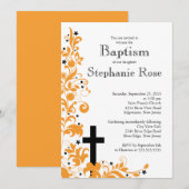 Moderne Cross-Oranje Baptisme-uitnodiging Kaart (Voorkant / Achterkant)