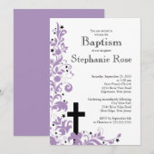 Moderne Cross-paars Flower Baptism-uitnodiging Kaart (Voorkant / Achterkant)